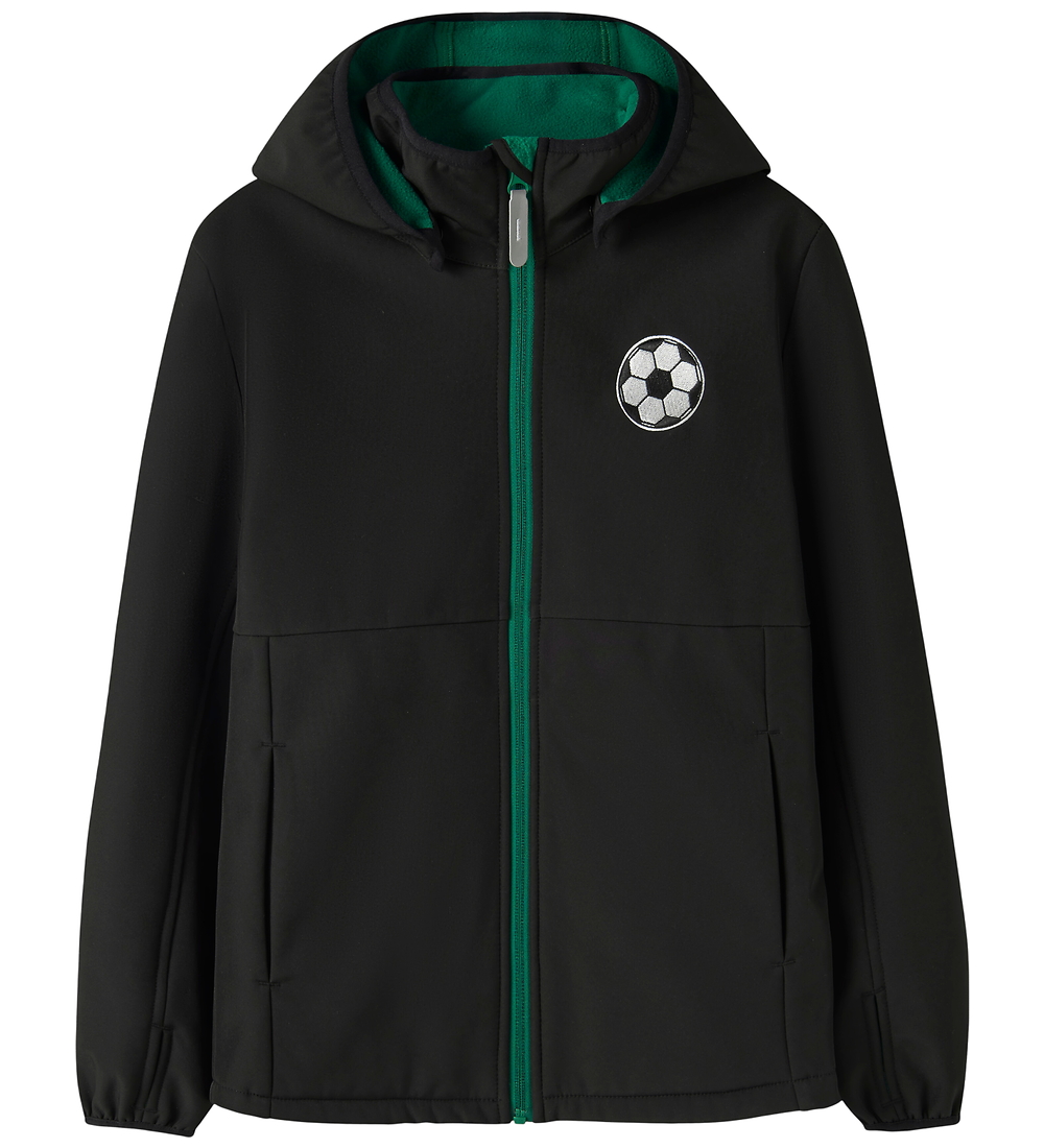 Name It Softshelljacke m. Fleece - NkmMalta - Schwarz m. Fußball - Name It - 7 Jahre (122) - Softshell von Name It