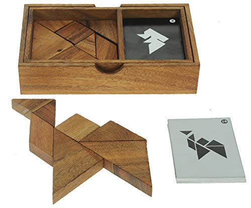 Namesakes® Doppeltes Tangram aus Holz – Lustiges Familienspiel – Rätsel für Erwachsene und Kinder – Reisebox aus massivem Holz von Namesakes