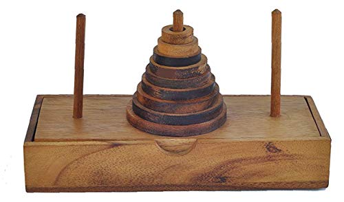 Namesakes® Tower of Hanoi Spiel - Holzpuzzle für Erwachsene und Kinder - Strategisches Denkspiel - Set mit 9 pagodenförmigen Ringen in Einer hölzernen Reisebox von Namesakes