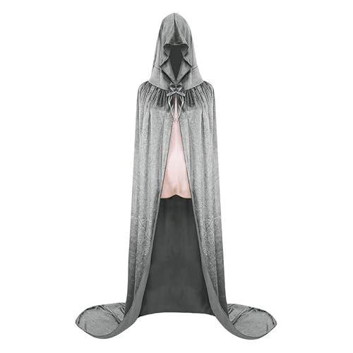 Namzi Unisex-Umhang mit Kapuze, Samt-Umhang für Halloween, Cosplay, Kostüme, Größe XL (165 cm), silberfarben von Namzi