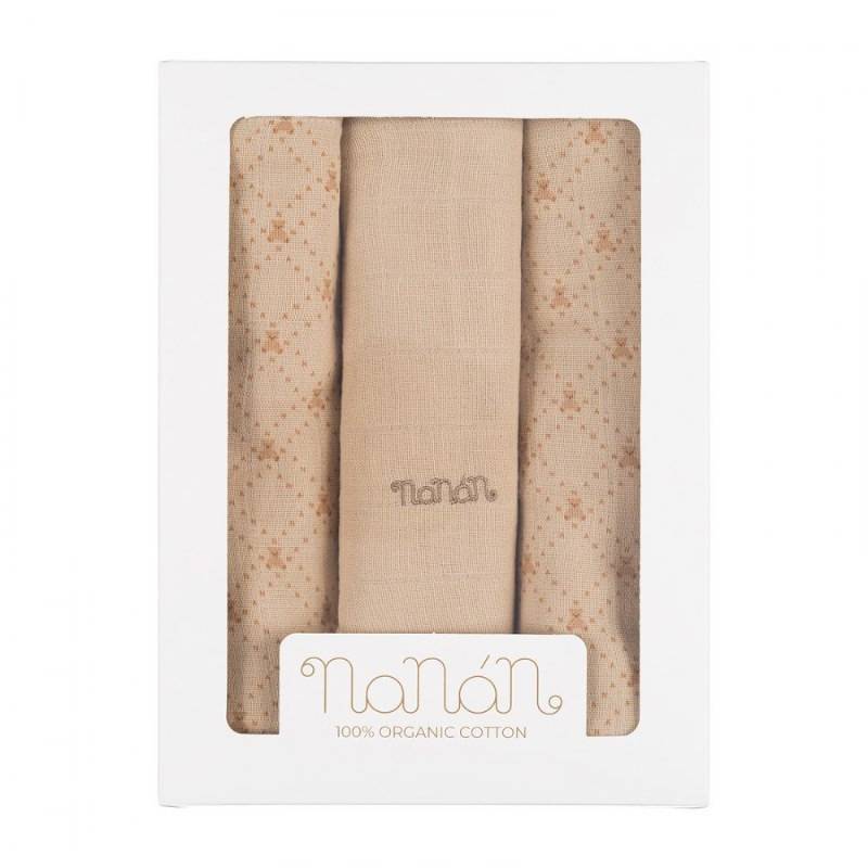 Set 3 pz Mussola Nanan All Over Lettering 80 x 80 cm Beige von Nanan