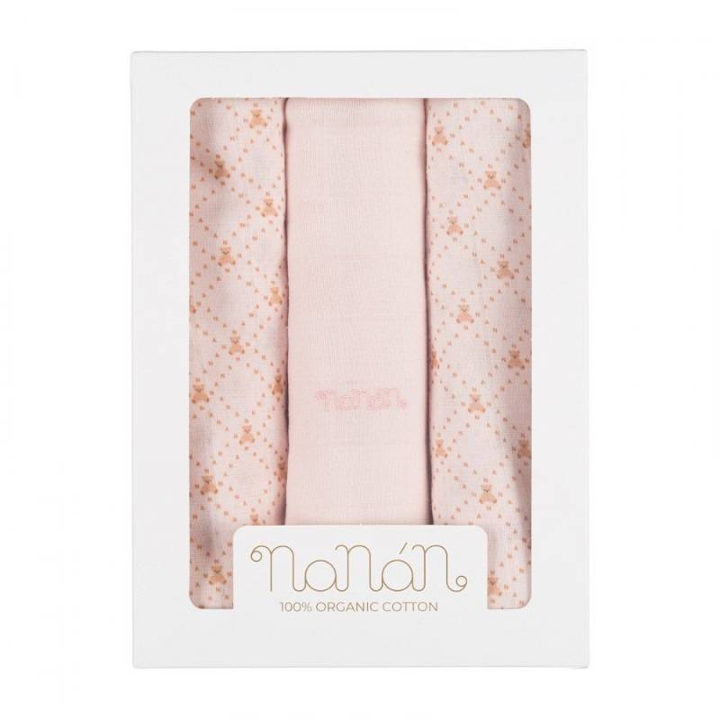 Set 3 pz Mussola Nanan All Over Lettering 80 x 80 cm Rosa von Nanan