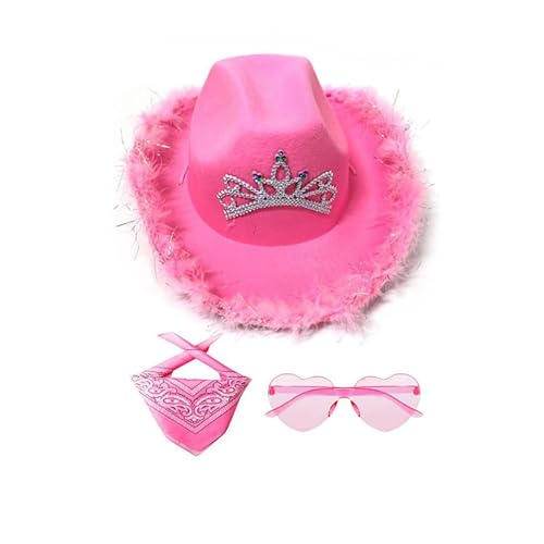 Nankoyal Cowboyhut mit rosa Krone, Cowboyhut mit rosa Krone, für Kinder, rosa G-limmer, Cowgirl-Hut, helle Farben, Filz, Cowgirl-Hut, Cowboyhut mit herzförmiger Sonnenbrille Nankoyal Cowboyhut mit rosa Krone, Cowboyhut mit rosa Krone, für Kinder, rosa G-limmer, Cowgirl-Hut, helle Farben, Filz, Cowgirl-Hut, Cowboyhut mit herzförmiger Sonnenbrille von Nankoyal