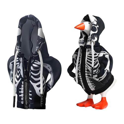 Nankoyal -Enten-Outfits, 17,8 cm -Ente, Kapuzenpullover, Totenkopf-Kleidung, lustiges Urlaubszubehör für stabiles Zimmer, Wohnzimmer, Halloween, Party, Feier, Sammler, Arbeitstier von Nankoyal