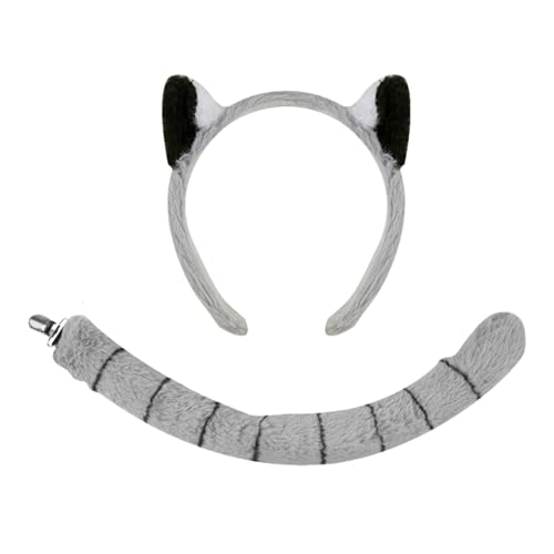 Nankoyal Tierkostüme Für Kinder, Lemuren Ohren Kopfband Mit Schwanz, Kostümzubehör für und Mädchen Karneval Halloween Bühnenauftritt Cosplay von Nankoyal