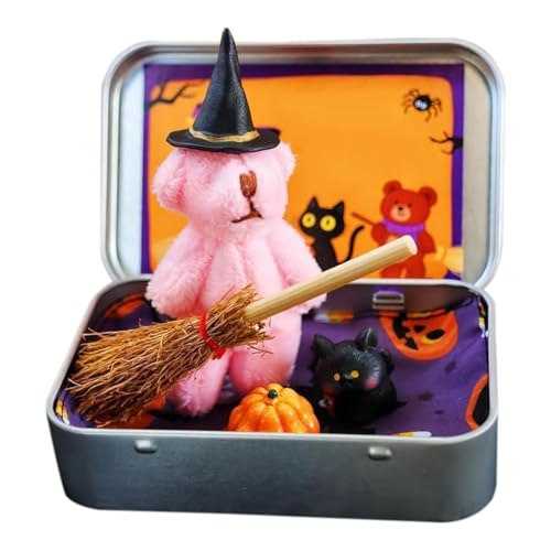 Handgefertigter Mini Süßer Bär In Box, Halloween-Bär In Einer Box Für Süßes Oder Saures, Mit Zaubererhut, Kürbis Und Katzendekorationen, Überraschungsbox Süßigkeiten Für Halloween Dekoration Handgefertigter Mini Süßer Bär In Box, Halloween-Bär In Einer Box Für Süßes Oder Saures, Mit Zaubererhut, Kürbis Und Katzendekorationen, Überraschungsbox Süßigkeiten Für Halloween Dekoration von Nanmiyan