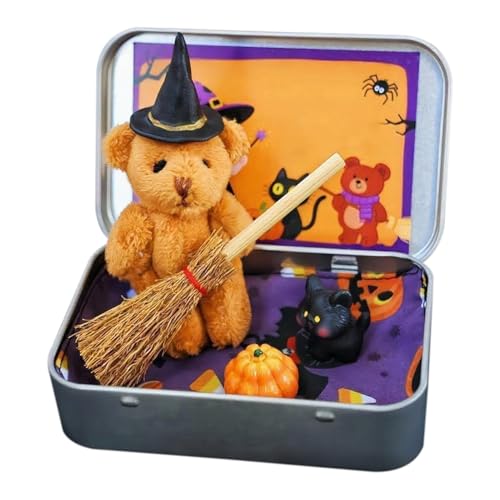 Handgefertigter Mini Süßer Bär In Box, Halloween-Bär In Einer Box Für Süßes Oder Saures, Mit Zaubererhut, Kürbis Und Katzendekorationen, Überraschungsbox Süßigkeiten Für Halloween Dekoration Handgefertigter Mini Süßer Bär In Box, Halloween-Bär In Einer Box Für Süßes Oder Saures, Mit Zaubererhut, Kürbis Und Katzendekorationen, Überraschungsbox Süßigkeiten Für Halloween Dekoration von Nanmiyan