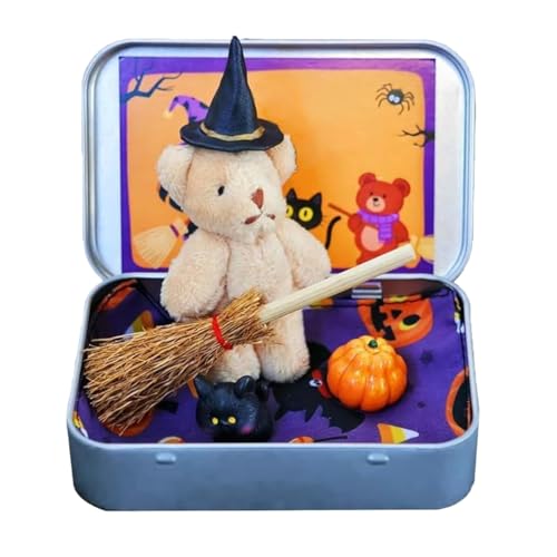 Handgefertigter Mini Süßer Bär In Box, Halloween-Bär In Einer Box Für Süßes Oder Saures, Mit Zaubererhut, Kürbis Und Katzendekorationen, Überraschungsbox Süßigkeiten Für Halloween Dekoration Handgefertigter Mini Süßer Bär In Box, Halloween-Bär In Einer Box Für Süßes Oder Saures, Mit Zaubererhut, Kürbis Und Katzendekorationen, Überraschungsbox Süßigkeiten Für Halloween Dekoration von Nanmiyan