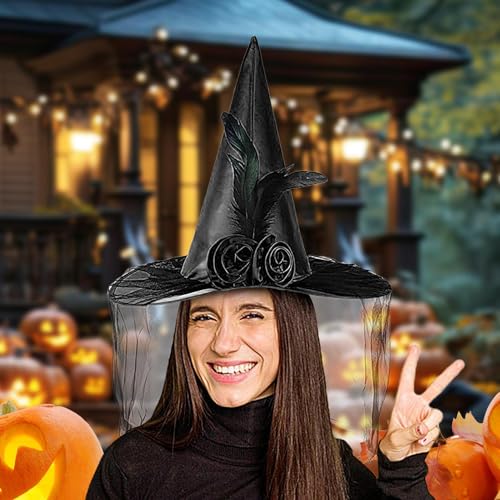 Nanmiyan Hexenhüte | Hexen Hut Mit Breiter Krempe Halbschleier Und Blume,Dress Up Kopfschmuck, Halloween Kostüm Zubehör Für Festliche Cosplay Events Gothic Treffen Schulaufführung Nanmiyan Hexenhüte | Hexen Hut Mit Breiter Krempe Halbschleier Und Blume,Dress Up Kopfschmuck, Halloween Kostüm Zubehör Für Festliche Cosplay Events Gothic Treffen Schulaufführung von Nanmiyan