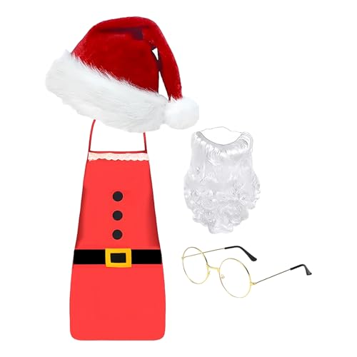 Nanmiyan Santa Kostüm,Weihnachtsmann Brille Schürze Set | Weihnachten Rollenspiel - Hut Schürze Bart Brille Outfit Kostüm Für Erwachsene Frauen Männer Cosplay Bühne von Nanmiyan