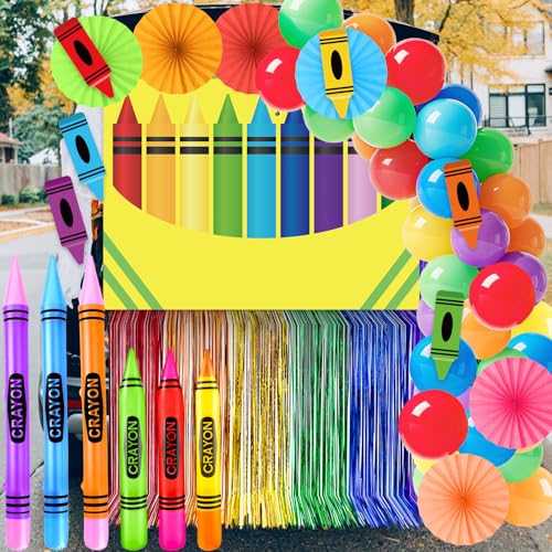 85 Stück Buntstifte, Halloween-Dekoration für Kofferraum oder Leckereien, bunte Buntstifte, Hintergrund, aufblasbare Buntstifte, Regenbogen-Folie, Fransenvorhang, Papierfächer, Luftballons, Aufkleber 85 Stück Buntstifte, Halloween-Dekoration für Kofferraum oder Leckereien, bunte Buntstifte, Hintergrund, aufblasbare Buntstifte, Regenbogen-Folie, Fransenvorhang, Papierfächer, Luftballons, Aufkleber von Naozinebi