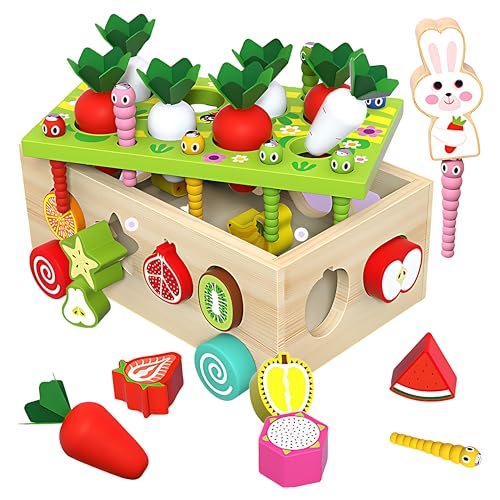 NapSoul Holzspielzeug Montessori Motorikspielzeug - Steckspiel mit Holzpuzzle Karotten für Kinder auf dem Bauernhof | Kinderspielzeug, Lernspielzeug für Mädchen und Babys von NapSoul