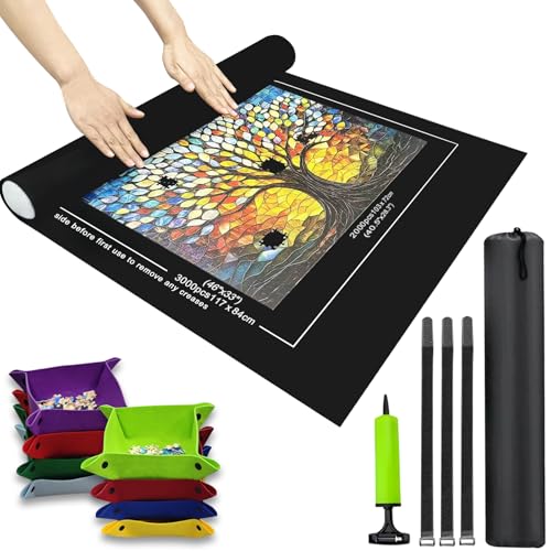 Napzy Puzzlematte bis zu 3000 Teile zusammenrollbare Matte Puzzlematte mit tragbarer Kordelzug-Aufbewahrungstasche, Puzzle-Sortiertabletts für Puzzle-Liebhaber, Geschenk aus Filz von Napzy