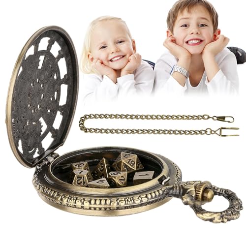 Dice Taschenuhr – Dice Taschenuhr | Taschenuhrwürfel-Set, Retro-Brettspiel-Würfel-Set, polyedrisches Würfel-Set aus Metall für Rollenspiele Dice Taschenuhr – Dice Taschenuhr | Taschenuhrwürfel-Set, Retro-Brettspiel-Würfel-Set, polyedrisches Würfel-Set aus Metall für Rollenspiele von Naqqios