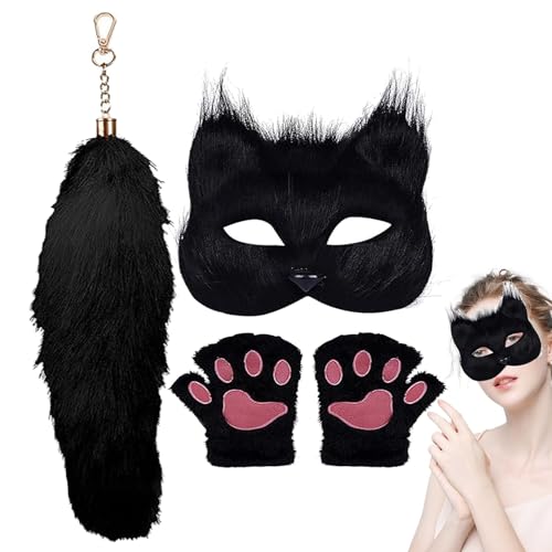 Halloween-Kostüme für Frauen, Pelzkostüme für | Tierpfoten-Gesichtsabdeckung und Pfotenschwanz – lustige Tierpfoten-Gesichtsbedeckung und -schwanz, gefälschtes Wolfs-Cosplay-Zubehör für Halloween-Kostüme für Frauen, Pelzkostüme für | Tierpfoten-Gesichtsabdeckung und Pfotenschwanz – lustige Tierpfoten-Gesichtsbedeckung und -schwanz, gefälschtes Wolfs-Cosplay-Zubehör für von Naqqios