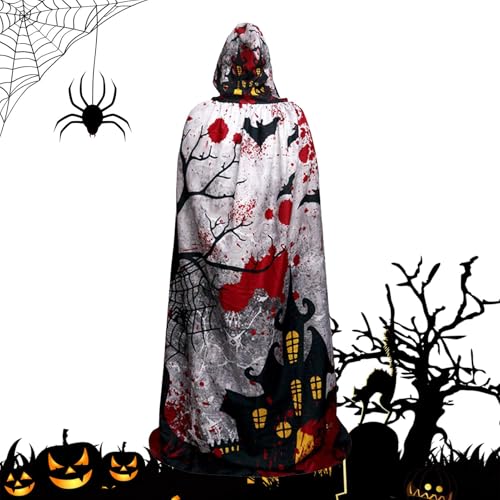 Naqqios Halloween-Umhang für Erwachsene – Halloween-Umhang, Halloween-Kapuzenumhang mit gruseligem Druck | Kapuzenkleid, Hexenumhang, Halloween-Cosplay-Kostüme für Frauen und von Naqqios