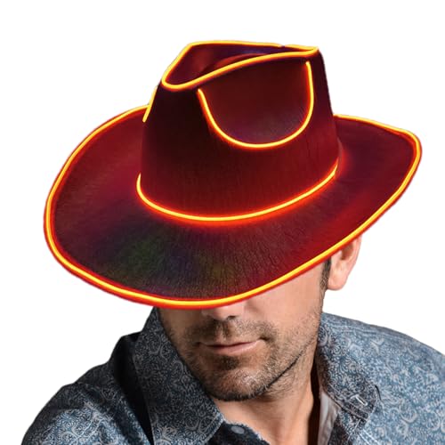 Naqqios Leuchte Hüte Für Erwachsene - Light Up Hut | Leuchten Cowboyhut | -Hut Glüht Im Dunklen, Leuchtenden Hüten Für Erwachsene, Cowgirl Hat Leuchtet Hüte Für Disco Western Kostümzubehör von Naqqios