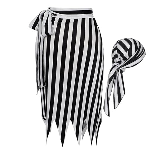 Piratenkostüme für Frauen, Piratenrollenkostüme für Frauen – Halloween-Piratenkleid für Frauen, Piratenkostüme, Röcke, Captain Bandana, gestreift, Zubehör von Naqqios