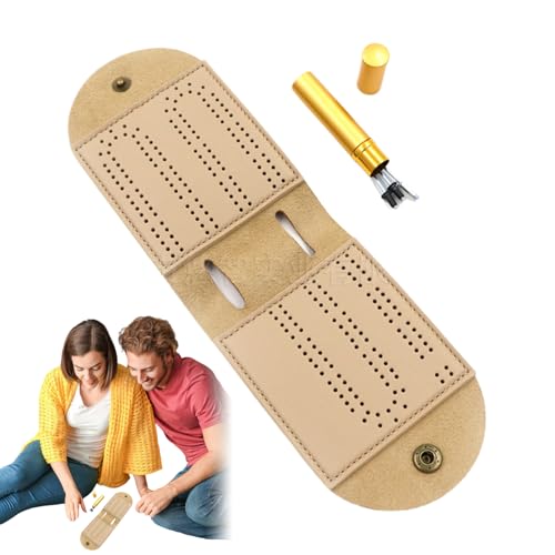 Reise-Cribbage-Brettspiel-Set – Faltbares Cribbage-Brett Aus PU-Leder Mit 4 Metallstiften, Tragbares Design | Kompaktes Und Robustes Cribbage-Set Für Picknicks, Familienfeiern Und Partys – Leicht Zu von Naqqios