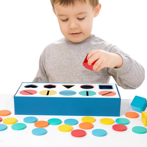 Sortierbox für Formen aus Holz – geometrische Matching-Blöcke | Feinmotorik-Spielzeug, Trainingsset mit Farberkennung für Jungen und Mädchen ab 3 Jahren von Naqqios