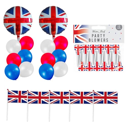 VE Day 80th Anniversary Decorations - Union Jack Hand Waving Flags, Union Jack Balloons and Party Blowers - VE Day Decorations, Union Jack Decoration VE Day 80th Anniversary Decorations - Union Jack Hand Waving Flags, Union Jack Balloons and Party Blowers - VE Day Decorations, Union Jack Decoration von Naras
