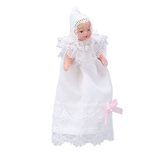 Naroote Mini-Keramik-Babypuppe, Dekorationsartikel, Bezaubernde Posen, Miniatur-Babypuppenmodell, Schöner 1/12-Show-Stil für 3 Jahre Alt, für Puppenhaus-Zubehör von Naroote