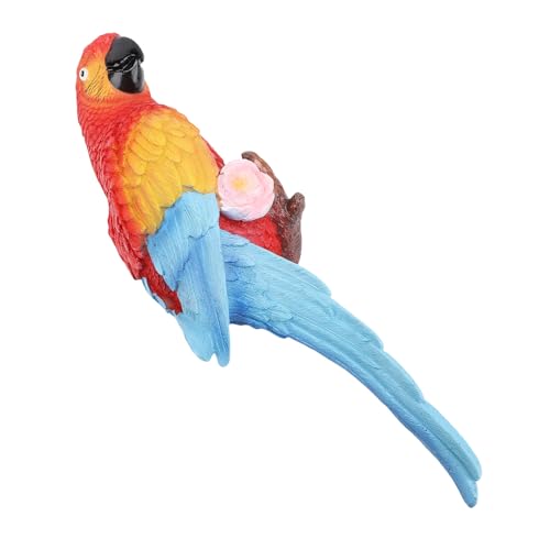 Naroote Papageistatue, Wetterfest Multifunktionales Robustes Papageiendekor für Innenräume (Links rotes Ara -Papagei) von Naroote