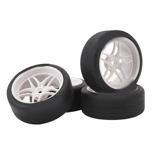 Naroote RC-Reifen, Verschleißfeste, Glatte Oberfläche, Gummi-Kunststoff, 4-teilige Felgen mit Sechskantnabe, Einfach zu Installierende Reifen für RC 1/10 On-Road-Autos (White) von Naroote