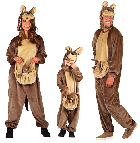 Narrenkiste T4070/T4071-128 braun Känguru Kostüm Kinder 3tlg.Overall-separate Mütze&Baby Gr.128 Körpergröße ca.128 cm von Narrenkiste