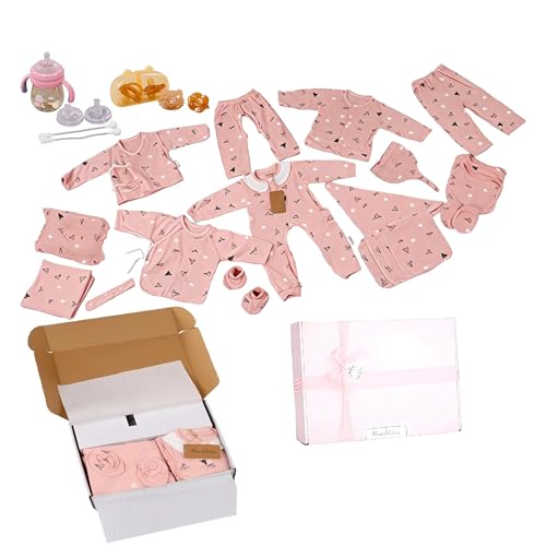 Naschkuss Baby Geschenkset Rosa – 29-teiliges Set mit Babykleidung aus 100 % Baumwolle, inkl. Babyflasche & Schnuller – Für Mädchen & Jungen bis 6 Monate Geschenk zur Geburt von Naschkuss