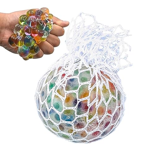 Regenbogen-Stressbälle für Erwachsene | 1/2/4 Stück Psychedelischer Regenbogen-Ball zum Stressabbau | Mesh-Trauben-Sensorspielzeug mit Wasserperlen | Stretch-Quetschspielzeug, Partygeschenke von Nasoalne