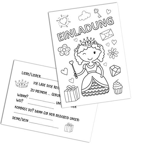 Nastami 5 Einladungskarten Kindergeburtstag zum Ausmalen Einladungen Kindergeburtstag Einladungskarten (Prinzessin zum Ausmalen) von Nastami