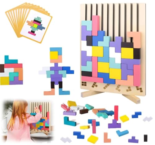 Holzpuzzle Tetris | 3d Puzzle Lernspielzeug | Montessori Spielzeug 3 4 5 6 Jahre | Intelligenz Jigsaw, Gehirn Spielzeug, Bunt, Geometrische Blöcke Tetris, Geschenk für Kinder Jungen und Mädchen von Nastopee