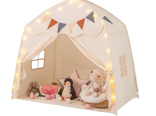 Kinderzelt Indoor mit Bunten Fahnen und Leuchtstreifen, 150x108x150cm Große Abmessungen, Waschbares Baumwollmaterial, Kinder Zelt Indoor, Kinder Bettzelt, Kinderspielhaus für Kleinkinder ab 3 Jahre Kinderzelt Indoor mit Bunten Fahnen und Leuchtstreifen, 150x108x150cm Große Abmessungen, Waschbares Baumwollmaterial, Kinder Zelt Indoor, Kinder Bettzelt, Kinderspielhaus für Kleinkinder ab 3 Jahre von Nastopee