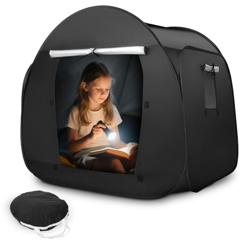 Sensorisches Zelt zum Spielen und Entspannen für Kinder | Hilfsmittel bei Autismus, SPD, Ängsten, Pop up Höhle mit Reise Tragetasche, Schwarz kinderzelte, Sensory Tent Mini für Zuhause oder Schu von Nastopee