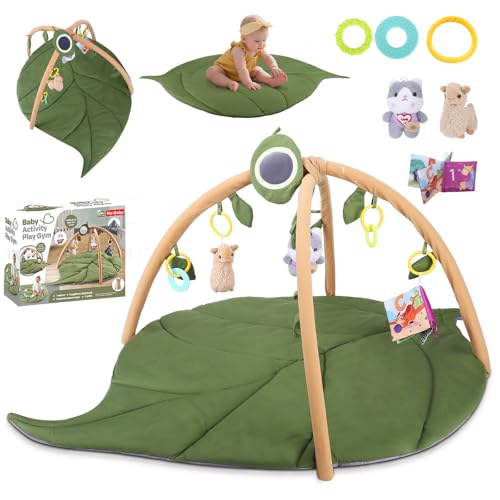 Spielbogen Baby 88 * 53 * 71cm, Krabbeldecke für Baby mit 5 Höhenverstellbaren Sensorischen Spielzeugen, Blätter Naturthemen Krabbeldecke für Babys ab der Geburt, Spielebogen Babies zur Motorik von Nastopee