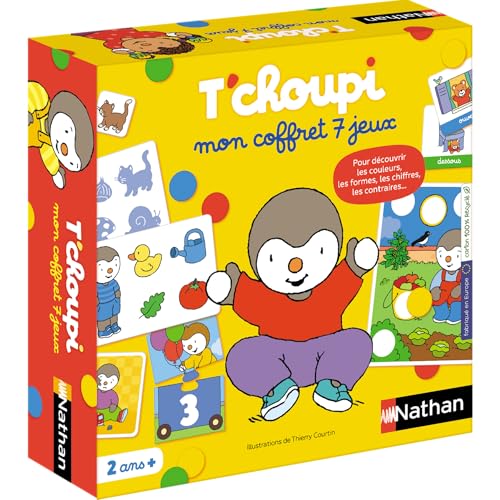Nathan – Mein Set mit 7 T'Choupi-Spielen, Lernset, Aktivitäten für Kindergarten und Lernen, 7 Spiele für Kinder ab 2 Jahren, Memo, Loto, Farbspiel, Zahlen, Gegensätze, Verein von NATHAN