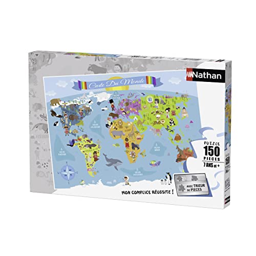 Nathan - Kinderpuzzle - 150 Teile - Weltkarte - Mädchen oder Jungen ab 7 Jahren - Hochwertiges Puzzle - Dicker und strapazierfähiger Karton - Kartographie - 86806 von NATHAN