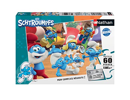 Nathan 4005556861484 60-teiliges Puzzle – Die Schlümpfe versammelt Kinderpuzzle von NATHAN