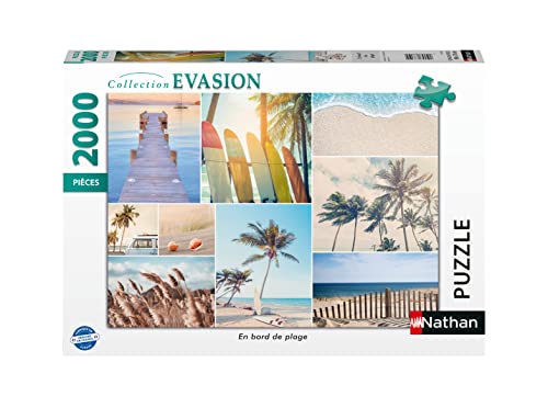 Nathan 87310 Puzzle 2000 Teile am Strand, Erwachsene und Kinder ab 14 Jahren, hochwertiges Puzzle für perfekte Unterbringung von NATHAN