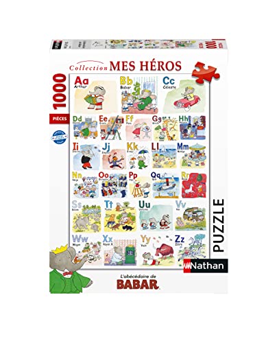Nathan - Puzzle für Erwachsene – Puzzle 1000 Teile – Das ABC von Babar – Erwachsene und Kinder ab 14 Jahren – Hochwertiges Puzzle – Tiere – 87364 von Ravensburger