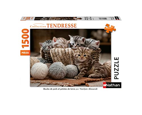 Nathan 87790 Puzzle mit Haarkugeln & Wollknäuel 1500 Teile von Nathan