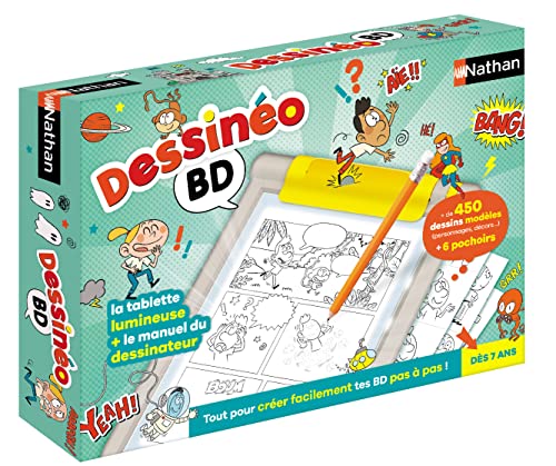 Nathan - Dessineo – BD – Leuchttafel – Tafel zum Erstellen von Deinen BD Schritt für Schritt – Lernen Sie EIN Zeichnen – ab 7 Jahren, Mehrfarbig, 31145 von NATHAN