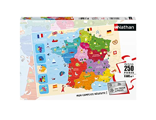 Nathan - Kinderpuzzle – 250 Teile – Karte von Frankreich – Mädchen oder Jungen ab 8 Jahren – hochwertiges Puzzle – Dicker und robuster Karton – Kartographie – 86875 von Nathan