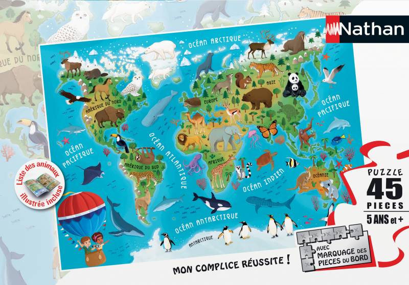 Nathan Weltkarte der Tiere 45 Teile Puzzle Nathan-86174 von Nathan
