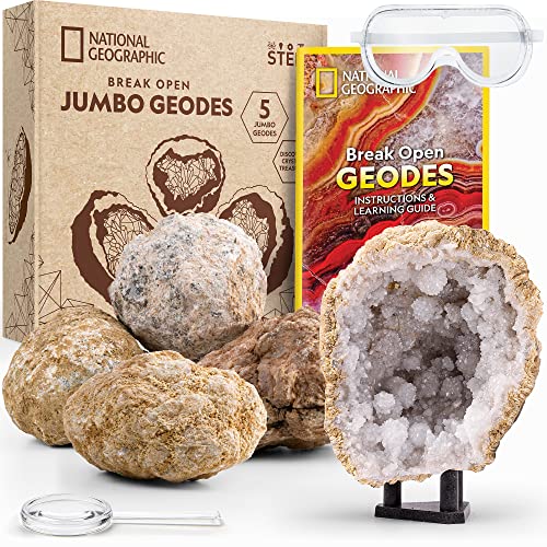 NATIONAL GEOGRAPHIC 5 Riesen-Geoden zum Aufbrechen - Geowissenschafts-Set mit 5 hochwertigen, mit Kristallen, Schutzbrille, Anleitung & Aufsteller, Wissenschaftsgeschenk, Spaß für Kinder von National Geographic