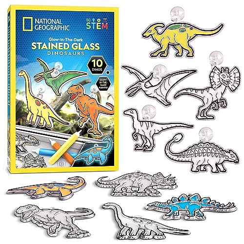 NATIONAL GEOGRAPHIC Buntglas-Set für Kinder – leuchtende Dinosaurier, Kunst- und Bastelset für Kinder, Fenster-Sonnenfänger-Set, Kunst für Kinder im Alter von 4–8 Jahren, Fenster-Kunst-Bastelset von National Geographic