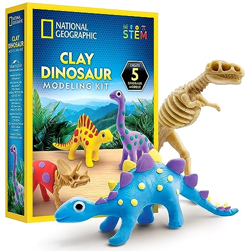 NATIONAL GEOGRAPHIC Dinosaurier-Modelliermasse-Set – Kinder-Kunst- und Bastelset mit 5 Farben lufttrocknendem Ton, Dinosaurier-Skeletten, Modellierwerkzeug und mehr, Dinosaurier-Handwerk, von National Geographic