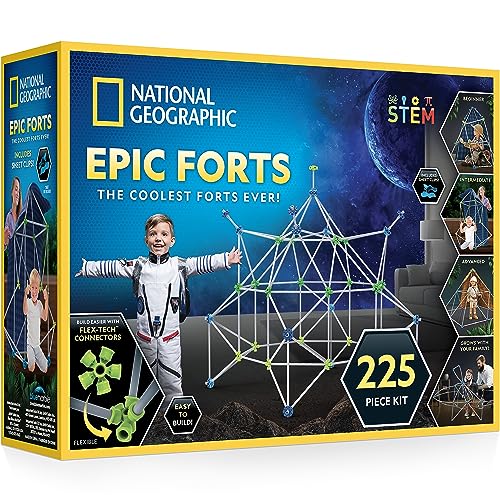 NATIONAL GEOGRAPHIC Kids Fort Building Kit - 225-teiliger Indoor-Baukasten zum Bauen eines kreativen Spiels, STEM-Spielzeug, 4-8, Decke Kinder, Medium (NGFORT225) von National Geographic