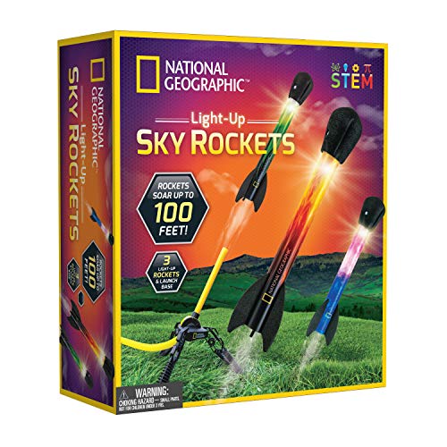 National Geographic Spielzeugrakete - LED-Raketenwerfer für Kinder, draufspringen und los geht’s, luftbetrieben, Schaumstoff-Raketen fliegen bis zu 30,5 Meter, tolles Kinderspielzeug für draußen von National Geographic